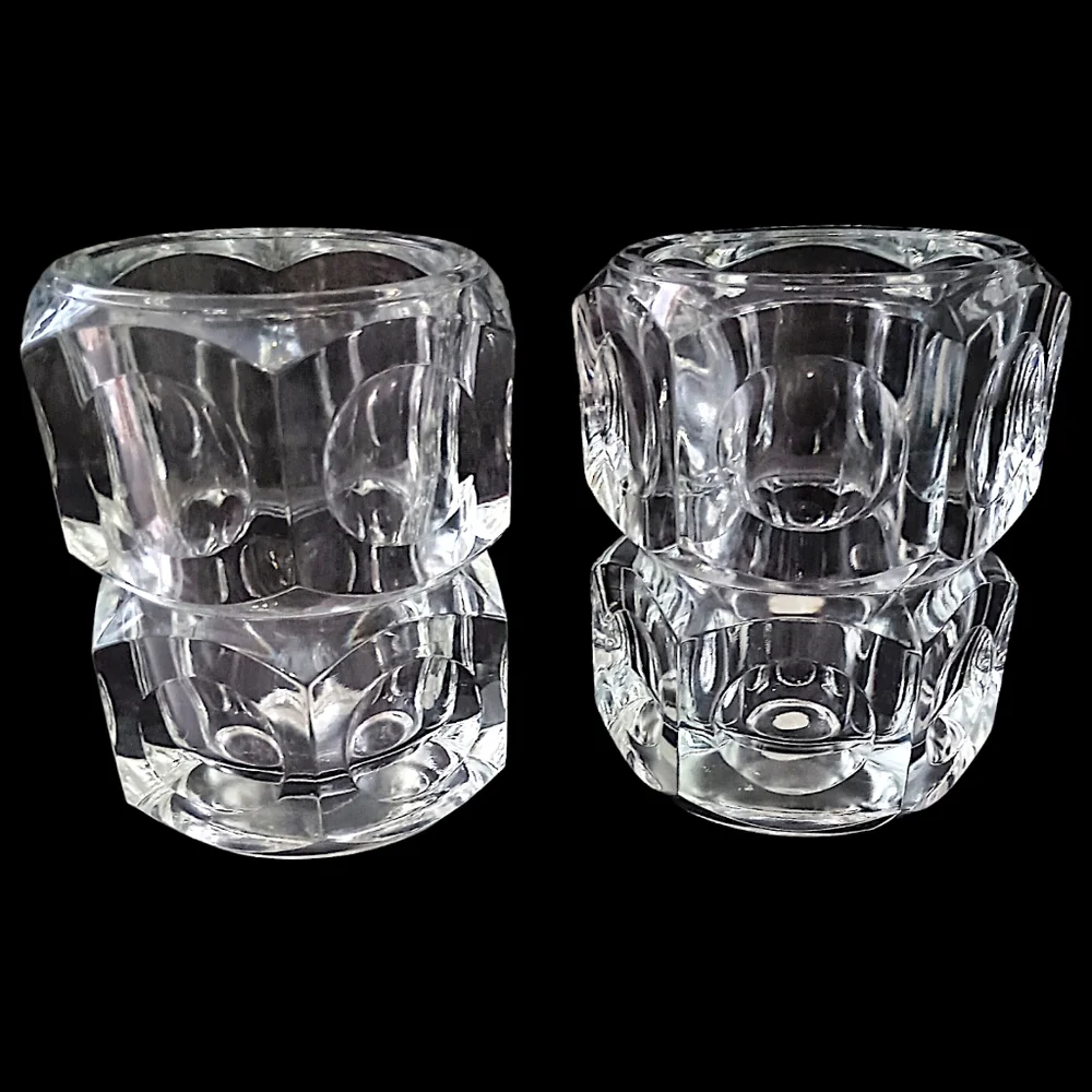 2 Vtg Modernist Crystal Candle Holders Block Cube Bohemia Glass Cubist Icy Clear